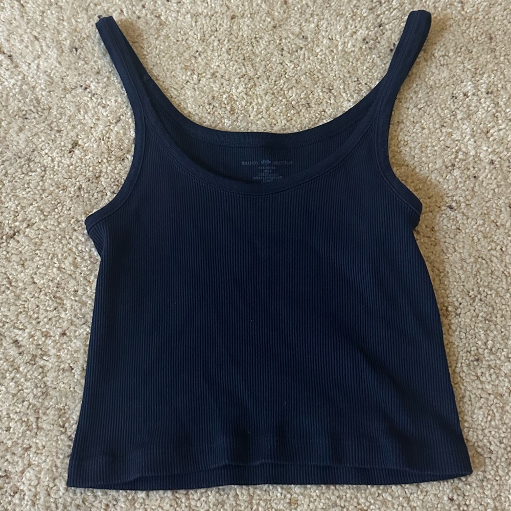 Brandy Melville Navy Blue Ribbed Crop Tank Top